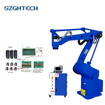 Six Axis Industrial Automatic Robot Arm For Handing/Packing/Picking/Welding/Assembling/Sorting.
We also add other components to the sixaxis robots, and customize nonstandard robotic solution as customer needs
Currently, 9-axis linkage robots are also mass-produced and sold.